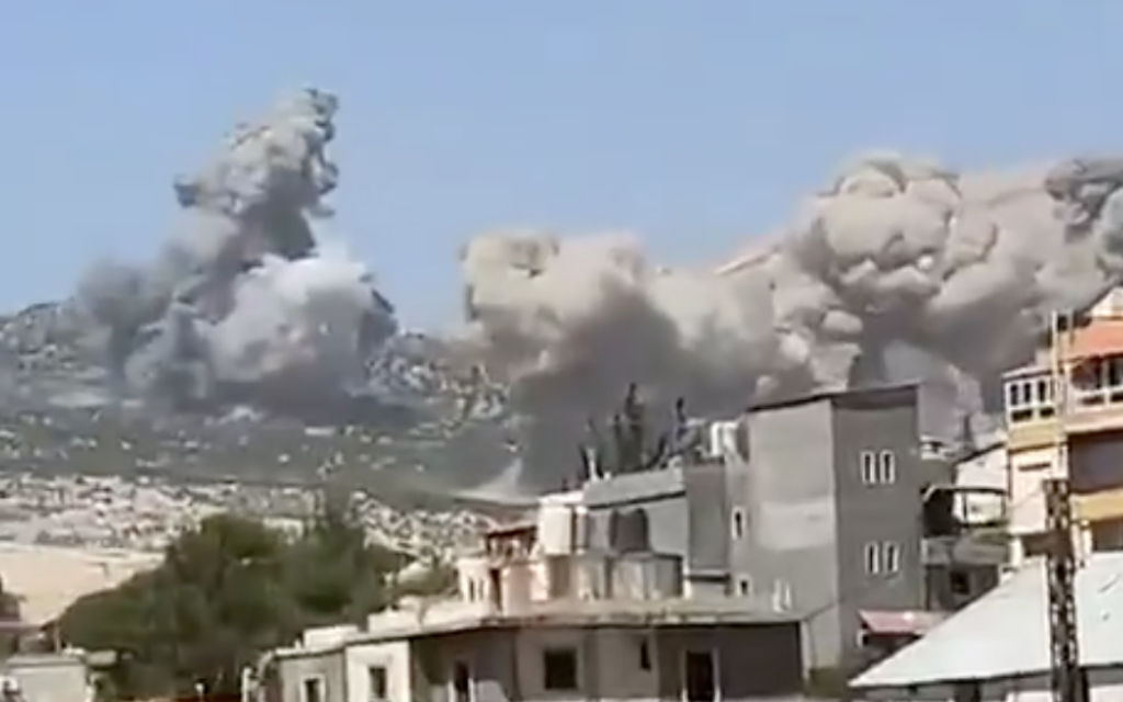 Footage shared to social media purports to show plumes of smoke following Israeli airstrikes in Lebanon's Beqaa Valley, on July 15, 2025. (Screen capture via Rula El Halibi on X, used in accordance with Clause 27a of the Copyright Law)