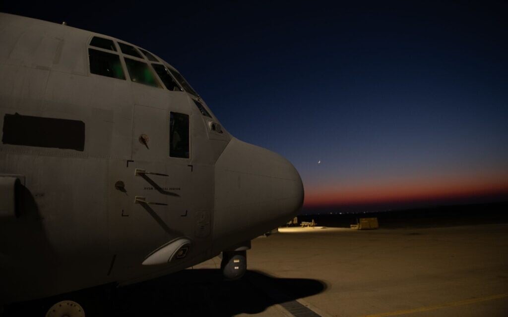 An Israeli Air Force plane ahead of an aid airdrop in the Gaza Strip, July 26, 2025. (IDF)