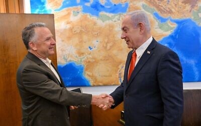 Prime Minister Benjamin Netanyahu, right, meets with US Special Envoy Steve Witkoff at his office in Jerusalem on July 31, 2025. (Kobi Gideon/GPO)