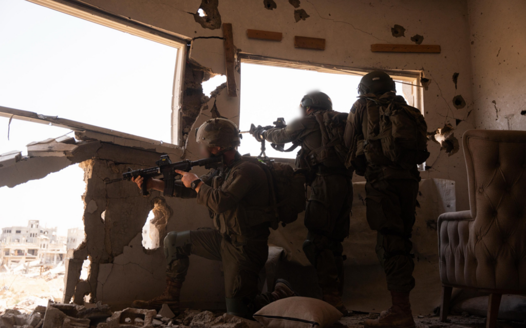 IDF troops operate in Gaza, in a handout photo published July 3, 2025. (Israel Defense Forces)