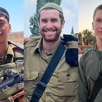 L-R: Staff Sgt. Shoham Menahem, Sgt. Shlomo Yakir Shrem and Sgt. Yuliy Faktor, who were killed during fighting in northern Gaza on July 14, 2025. (Israel Defense Forces)