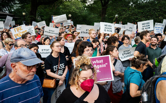 Leftist Jews protest against the war in Gaza, in New York City, August 4, 2025. (Luke Tress/Times of Israel) Leftist Jews protest against the war in Gaza, in New York City, August 4, 2025. (Luke Tress/Times of Israel)