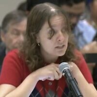 Allison Minnerly, a new Gen Z Democratic National Committee member from Florida, speaks about a resolution she proposed seeking to block arms sales to Israel and recognize a Palestinian state, August 26, 2025. (Screenshot via JTA)