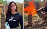 Far-right US Congress candidate Valentina Gomez, a Republican from Texas, burns a Quran in an advertisement posted on August 26, 2025. (Screen capture via X)