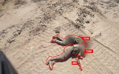 Dead Hamas gunmen are seen following an attack by the terror group's operatives on an army encampment in southern Gaza's Khan Younis, August 20, 2025. (Israel Defense Forces) Dead Hamas gunmen are seen following an attack by the terror group's operatives on an army encampment in southern Gaza's Khan Younis, August 20, 2025. (Israel Defense Forces)