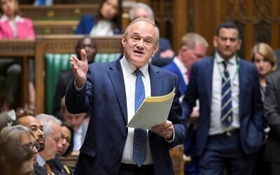 A handout photograph released by the UK Parliament shows Liberal Democrat Party leader and MP Ed Davey speaking in the House of Commons, in central London, on May 7, 2025. (House of Commons / AFP)