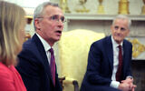 Norway's Finance Minister Jens Stoltenberg delivers remarks during an Oval Office meeting with Norway's Prime Minister Jonas Gahr Store (R) and US President Donald Trump in the Oval Office at the White House on April 24, 2025, in Washington, DC. (CHIP SOMODEVILLA / Getty Images via AFP)