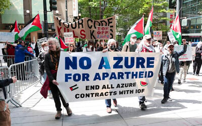 Pro-Palestinian, anti-Israel demonstrators hold banners and signs as they protest outside the Microsoft Build conference at the Seattle Convention Center in Seattle, Washington on May 19, 2025. (Jason Redmond / AFP) Pro-Palestinian, anti-Israel demonstrators hold banners and signs as they protest outside the Microsoft Build conference at the Seattle Convention Center in Seattle, Washington on May 19, 2025. (Jason Redmond / AFP)