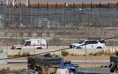 Red Crescent ambulances are pictured at the Kerem Shalom crossing between southern Israel and the Gaza Strip, on May 29, 2025 (Jack GUEZ / AFP)