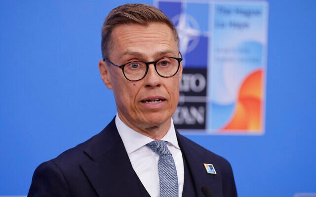 Finland's President Alexander Stubb speaks to the media upon arriving to attend the North Atlantic Treaty Organization Heads of State and Government summit in The Hague, the Netherlands, on June 25, 2025. (Ludovic MARIN / POOL / AFP) Finland's President Alexander Stubb speaks to the media upon arriving to attend the North Atlantic Treaty Organization Heads of State and Government summit in The Hague, the Netherlands, on June 25, 2025. (Ludovic MARIN / POOL / AFP)