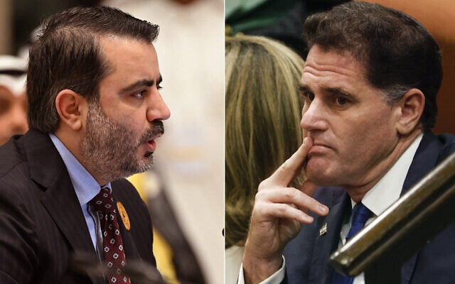 This combination of pictures created on July 25, 2025, shows Syrian Foreign Minister Asaad al-Shibani (L) and Israel's Strategic Affairs Minister Ron Dermer. (AFP) This combination of pictures created on July 25, 2025, shows Syrian Foreign Minister Asaad al-Shibani (L) and Israel's Strategic Affairs Minister Ron Dermer. (AFP)