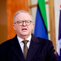Australian Prime Minister Anthony Albanese speaks during a press conference in Canberra on August 11, 2025. (Hilary Wardhaugh / AFP)