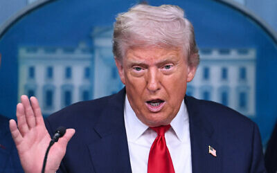 US President Donald Trump speaks during a news conference to discuss crime in Washington, DC, in the Brady Press Briefing Room at the White House in Washington, DC, on August 11, 2025. (ANDREW CABALLERO-REYNOLDS / AFP)