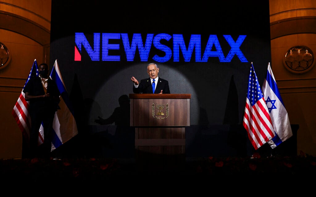 Prime Minister Benjamin Netanyahu delivers a statement during an event hosted by Newsmax in Jerusalem on August 13, 2025. (Photo by Ronen Zvulun / POOL / AFP) Prime Minister Benjamin Netanyahu delivers a statement during an event hosted by Newsmax in Jerusalem on August 13, 2025. (Photo by Ronen Zvulun / POOL / AFP)