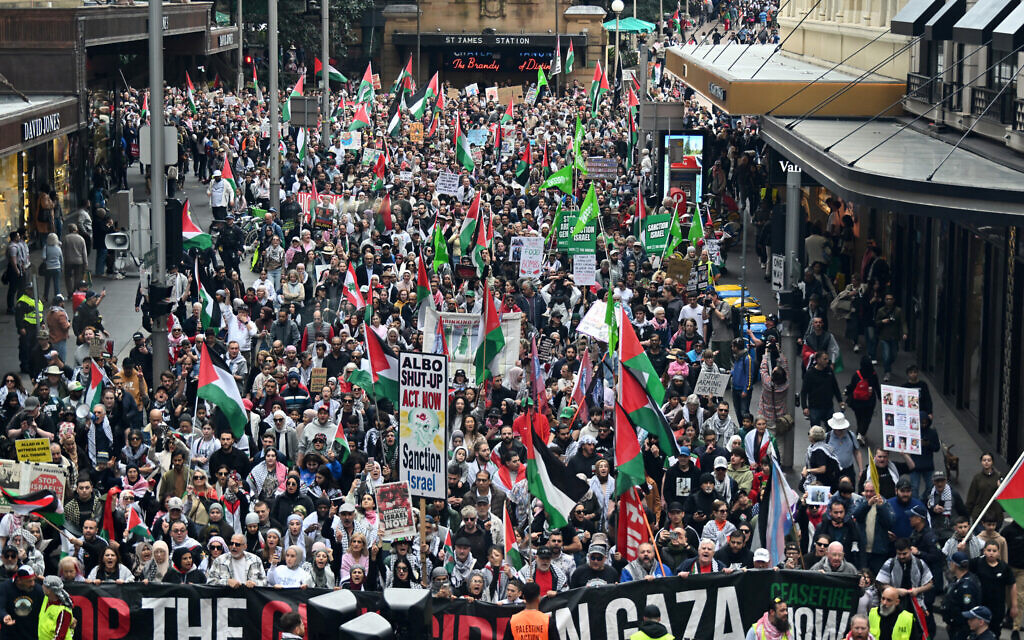 Demonstrators take part in a pro-Palestinian, anti-Israel rally in Sydney's central business district on August 24, 2025. (Saeed KHAN / AFP) Demonstrators take part in a pro-Palestinian, anti-Israel rally in Sydney's central business district on August 24, 2025. (Saeed KHAN / AFP)