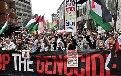 Demonstrators take part in a pro-Palestinian, anti-Israel rally against the Israel-Hamas war in the Gaza Strip during a protest in Sydney's central business district on August 24, 2025. (Saeed KHAN / AFP) Demonstrators take part in a pro-Palestinian, anti-Israel rally against the Israel-Hamas war in the Gaza Strip during a protest in Sydney's central business district on August 24, 2025. (Saeed KHAN / AFP)