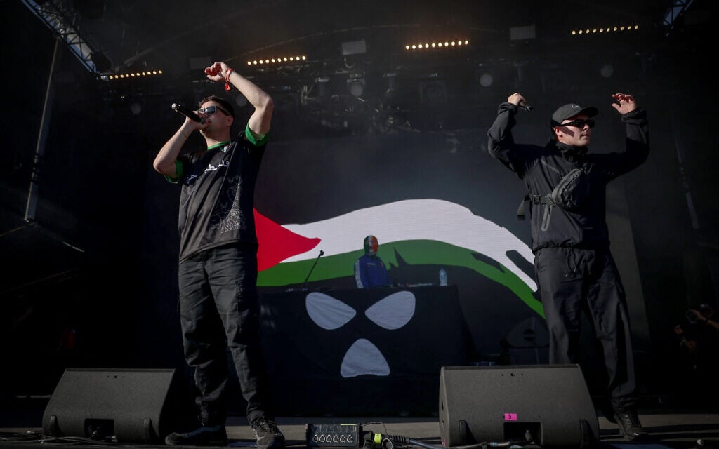 Irish rap group Kneecap defies objectors with ‘free Palestine’ chants at Paris gig