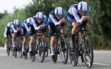 Team Israel-Premier Tech's riders compete during the fifth stage of the Vuelta a Espana cycling tour on August 27, 2025. (Josep LAGO / AFP)