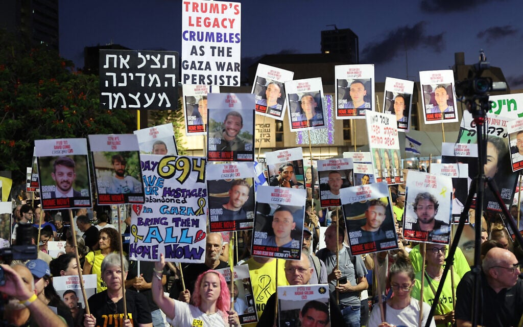 At rallies, families urge leaders to take hostage deal on table, abort Gaza City takeover
