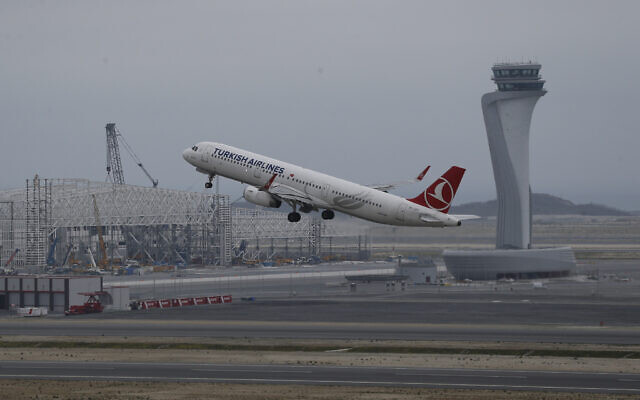 Illustrative: A Turkish Airlines plane takes off from Istanbul's Atatürk Airport near the Black Sea shores, in Istanbul, Turkey, on April 6, 2019. (AP Photo/Lefteris Pitarakis)