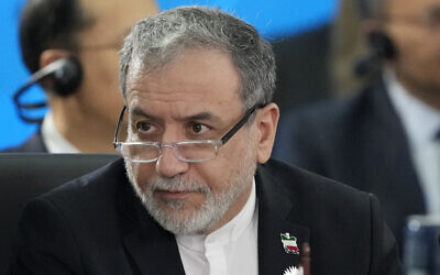 Iran's Foreign Minister Abbas Araghchi attends the 17th annual BRICS summit in Rio de Janeiro, Brazil, on July 7, 2025. (AP/Eraldo Peres) Iran's Foreign Minister Abbas Araghchi attends the 17th annual BRICS summit in Rio de Janeiro, Brazil, on July 7, 2025. (AP/Eraldo Peres)