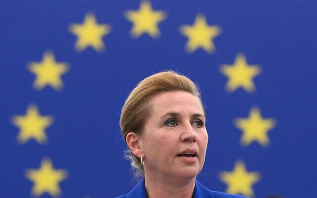 Denmark's Prime Minister Mette Frederiksen delivers her speech as Denmark holds the rotating presidency of the Council of Europe, July 8, 2025 at the European Parliament in Strasbourg, eastern France. (AP Photo/Pascal Bastien)