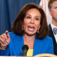 US Attorney Jeanine Pirro speaks during a news conference on charges related to the deadly shooting of Israeli Embassy staff during a news conference at the Attorney General's office for the District of Columbia in Washington, on August 7, 2025. (AP Photo/Jose Luis Magana)