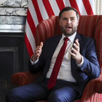 US Vice President JD Vance speaks during a meeting with Britain's Foreign Secretary David Lammy (not pictured) at Chevening House in Kent, England, August 8, 2025. (Suzanne Plunkett/Pool via AP)