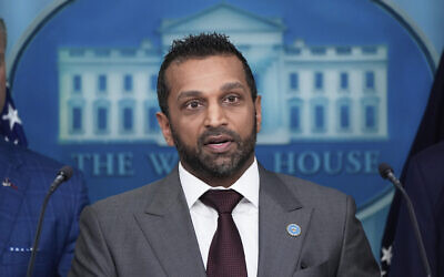 FBI Director Kash Patel speaks during a news conference with President Donald Trump in the James Brady Press Briefing Room at the White House, August 11, 2025, in Washington. (AP Photo/Alex Brandon)