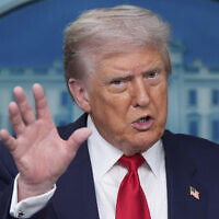 US President Donald Trump speaks with reporters in the James Brady Press Briefing Room at the White House, Monday, August 11, 2025, in Washington. (AP/Alex Brandon)