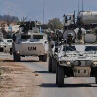 French UN peacekeepers patrol the Lebanese-Israeli border in the village of Houla, southern Lebanon, August 20, 2025. (AP Photo/Hussein Malla)