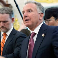Special Envoy Steve Witkoff listens as US President Donald Trump meets with South Korean President Lee Jae Myung in the Oval Office of the White House on August 25, 2025, in Washington. (AP Photo/Alex Brandon)