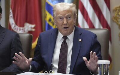 US President Donald Trump speaks during a cabinet meeting, August 26, 2025, at the White House in Washington. (AP/Mark Schiefelbein)