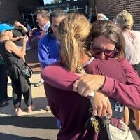 Parents await news of their children after a mass shooting at Annunciation Church on August 27, 2025, in Minneapolis, Minnesota. (Richard Tsong-Taatarii/Star Tribune via AP)