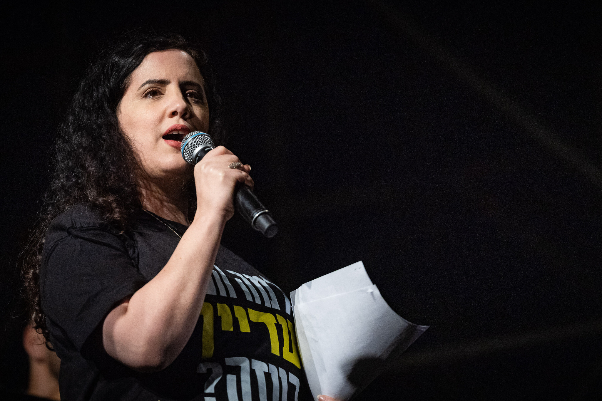 MK Naama Lazimi speaks during a protest against Prime Minister Benjamin Netanyahu and his government, near the Knesset in Jerusalem, March 31, 2025. (Yonatan Sindel/Flash90) MK Naama Lazimi speaks during a protest against Prime Minister Benjamin Netanyahu and his government, near the Knesset in Jerusalem, March 31, 2025. (Yonatan Sindel/Flash90)