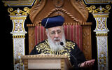 Shas spiritual leader Rabbi Yitzhak Yosef, during a weekly teaching at the Yazdim synagogue in Jerusalem, on June 7, 2025. (Chaim Goldberg/FLASH90)