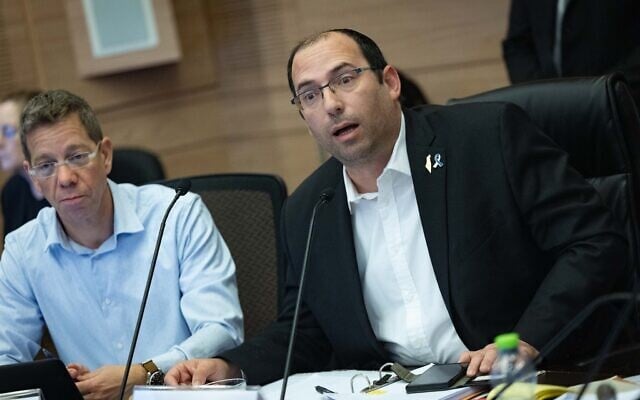 Committee chairman MK Simcha Rothman leads a Constitution, Law and Justice Committee meeting at the Knesset, on July 21, 2025. (Yonatan Sindel/Flash90)