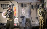 An Israeli army vehicle during a military operation in Askar refugee camp east of Nablus in the West Bank, July 30, 2025. (Nasser Ishtayeh/Flash90)