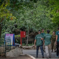 Workers and rescue forces at the scene where 26-year-old Uriel Nuri was killed by a leopard on August 1, 2025. (Chaim Goldberg/Flash90)