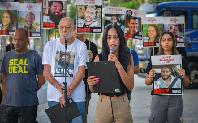 Families of Israelis held hostage in Gaza hold a press conference in Tel Aviv, on August 2, 2025. (Avshalom Sassoni/Flash90) Families of Israelis held hostage in Gaza hold a press conference in Tel Aviv, on August 2, 2025. (Avshalom Sassoni/Flash90)