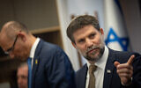 Finance Minister Bezalel Smotrich attends a press conference at the Finance Ministry in Jerusalem on August 6, 2025. (Yonatan Sindel/Flash90)