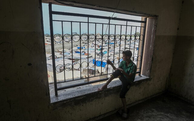 A general view shows tents of displaced Palestinians in the al-Mawasi area, in the southern Gaza Strip, August 11, 2025. (Abed Rahim Khatib/Flash90)