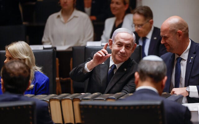 Prime Minister Benjamin Netanyahu seen at the opening ceremony of the new Knesset Museum in Jerusalem, August 11, 2025. (Yonatan Sindel/FLASH90) Prime Minister Benjamin Netanyahu seen at the opening ceremony of the new Knesset Museum in Jerusalem, August 11, 2025. (Yonatan Sindel/FLASH90)