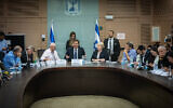MK Boaz Bismuth, chair of the Foreign Affairs and Defense Committee, leads a committee meeting at the Knesset, Jerusalem, on August 12, 2025. (Yonatan Sindel/Flash90)