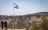 Police guard the E1 area between Jerusalem and Ma’ale Adumim in the West Bank on August 14, 2025. (Yonatan Sindel/Flash90)