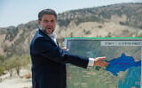 Finance Minister Bezalel Smotrich attends a press conference announcing his plans to approve more than 3,000 housing units in the E1 West Bank settlement project between Jerusalem and Ma’ale Adumim on August 14, 2025. (Yonatan Sindel/Flash90)