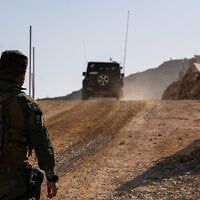 Israeli soldiers seen in the Syrian side of Mount Hermon, August 12, 2025. (Ayal Margolin/ Flash90)