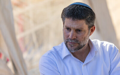 Finance Minister Bezalel Smotrich, pictured outside the Knesset in Jerusalem on August 18, 2025. (Chaim Goldberg/Flash90)