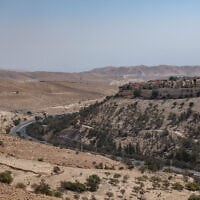 View of the area of the planned E1 project between Jerusalem and the Ma’ale Adumim West Bank city, August 21, 2025. (Jamal Awad/Flash90)
