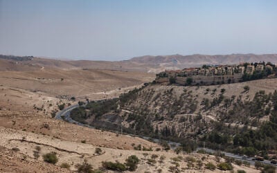 View of the area of the planned E1 project between Jerusalem and the Ma’ale Adumim West Bank city, August 21, 2025. (Jamal Awad/Flash90)